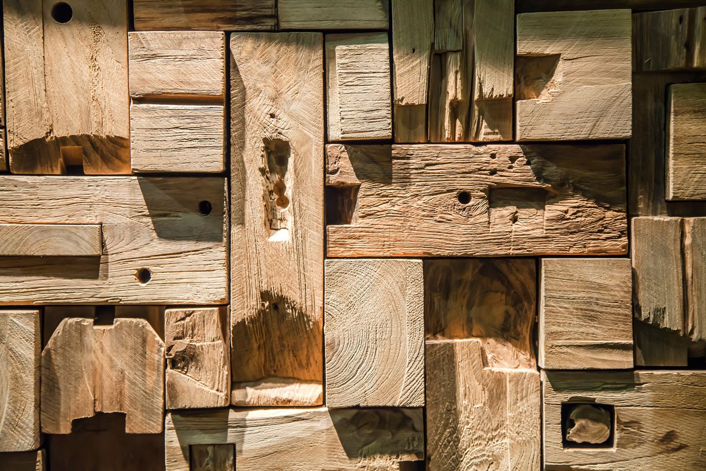 Reclaimed timber block wall