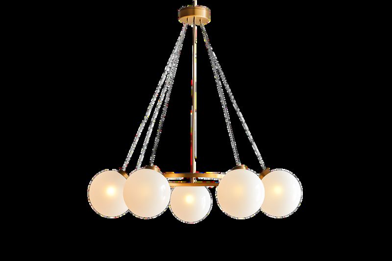 Brass pendant light with opal glass globes